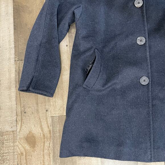 Ellen Tracy Winter Pea Coat Button Front Longline Wool Angora Women's 12 Navy - Picture 11 of 16